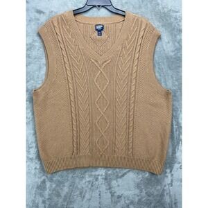 Land's End Men's Drifter Cable Knit Sweater Vest XXL Tan 100% Cotton‎ Golf